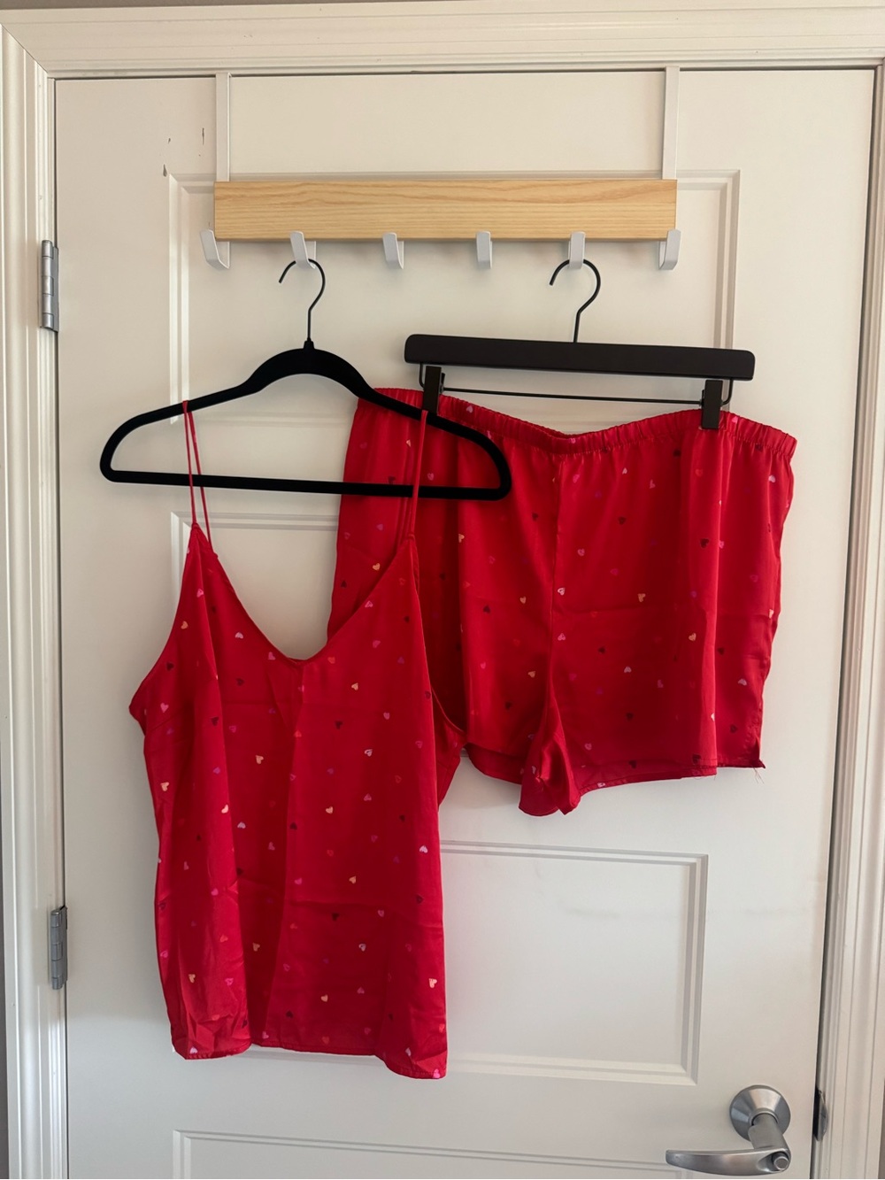 stars above Red Satin Heart-Print Pajama Set